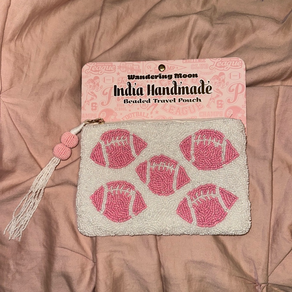 Wandering Moon Pink and White Beaded Wristlet